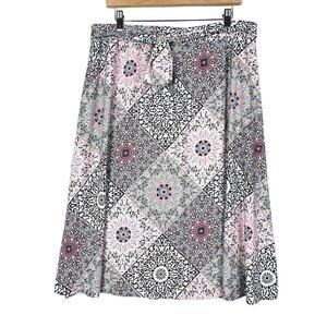 Melissa Paige Multi Color Medallion Elastic Tie Waist Stretchy Knee Skirt XL